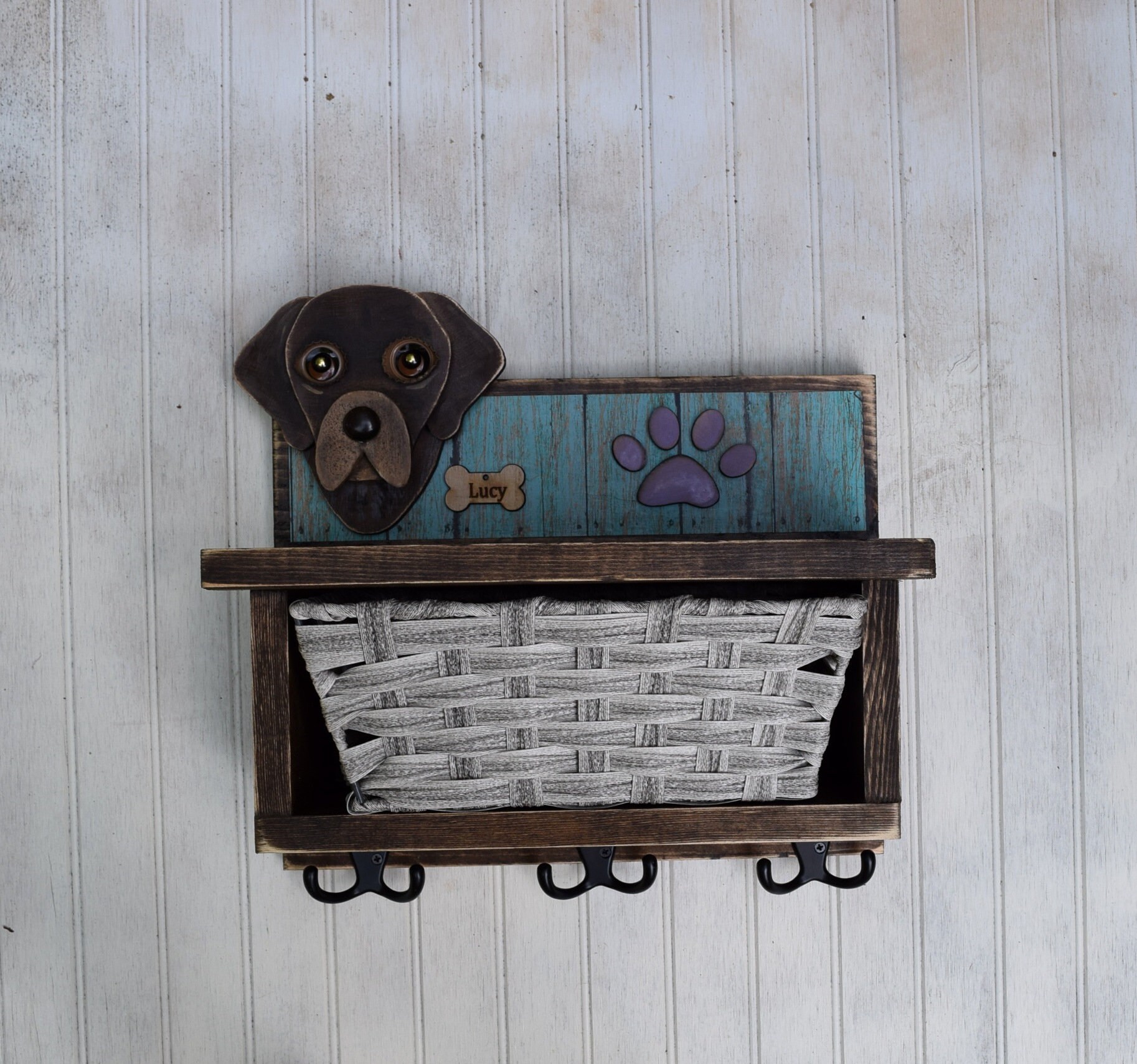 Custom Dog leash holder with shelf and baskets Dogs Leash Etsy