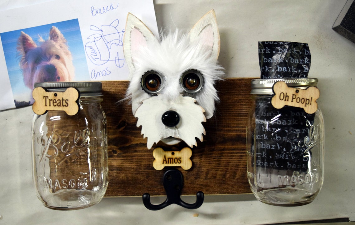 Custom Dog Leash Holder With Both Treat and Poop Bag Jar Etsy