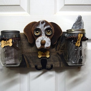 Custom Dog Leash Holder, Treat & Poop Bag Jar, Recycled Wood