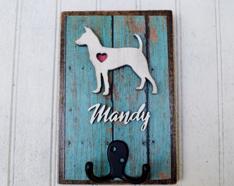 Basenji Dog Leash Holder, Reclaimed Wood Dog Silhouette Leash or Key Holder