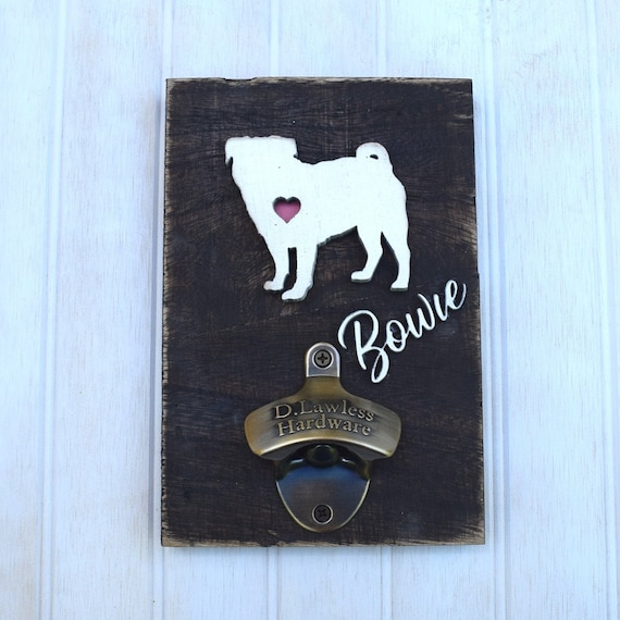 Pug Dog Leash Holder, Reclaimed Wood Dog Silhouette Leash or Key Holder