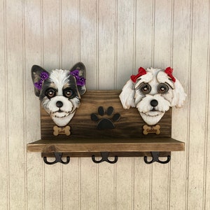 Custom 2 Dog leash holder with shelf.   2 Dog Leash holder combination. Handmade Leash Holder with shelf and hooks