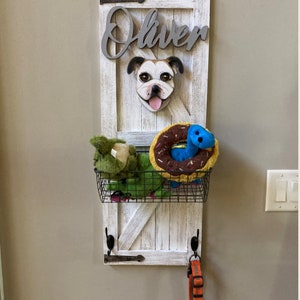 Custom Dog leash, toy, treat holder, personalized face and name holder.