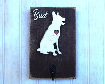 German Shepherd Dog Leash Holder, Reclaimed Wood Dog Silhouette Leash or Key Holder