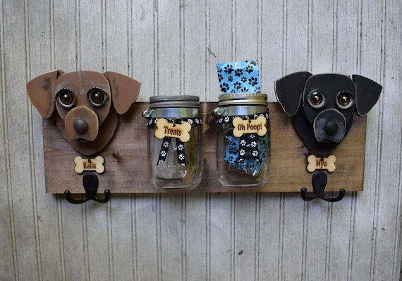Custom Dog Leash Holder With Treat Jar. Handmade Leash Holder for 2 Dogs and Both Treat and Leash Holder. Etsy