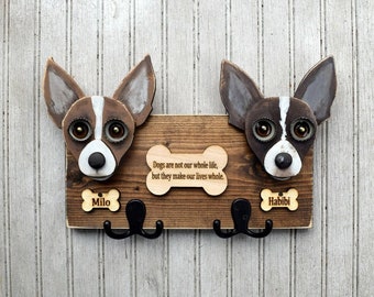 Custom Dog leash holder with 2 dogs.  Dogs Leash holder combination. Handmade Leash Holder for 2 dogs with your sayings.