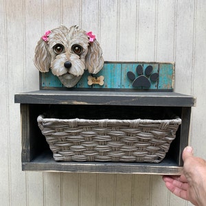 Custom Dog leash holder with shelf and baskets  Dogs Leash holder combination. Handmade Leash Holder with shelf and hooks