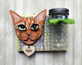 Custom Cat treat Jar,  Cat treat jar created from your Cat's picture, Cat treat holder