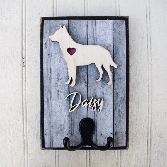 Australian Cattle Dog Leash Holder, Reclaimed Wood Dog Silhouette Leash or Key Holder