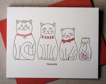 Letterpress matryoshki (nesting dolls) cats card (perhaps they should be called katryoshki instead...) (#MAT001)