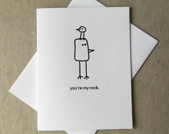 Letterpress "you're my rock" bird card (#BRD009)