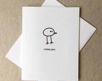 Letterpress I miss you bird card (#BRD004)