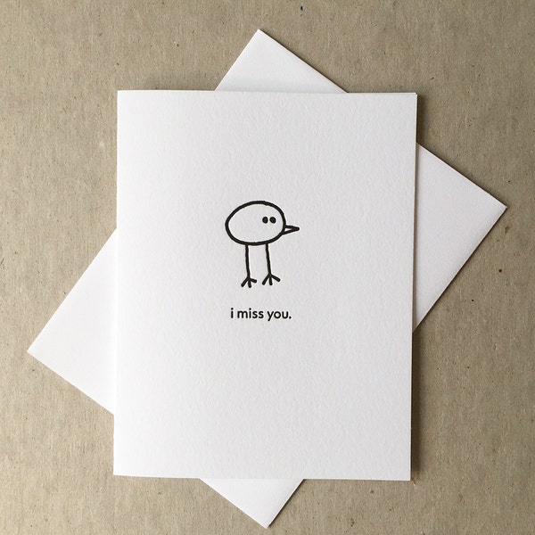 Letterpress I miss you bird card (#BRD004)