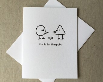 Letterpress grubs bird card (#BRD007)