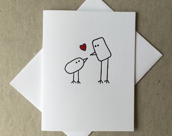 Letterpress I love you bird card (#BRD008)