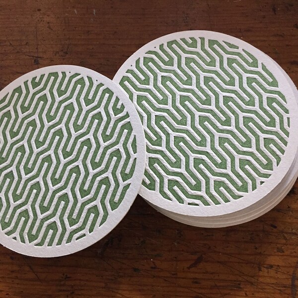 Letterpress olive Japanese motif coaster set of 10 (#CST004)