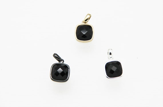 Black Onyx 10x10mm Square Shape Brass Bezel Setting Pendant