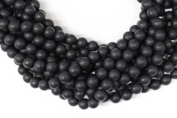 Frosted Black Onyx 10mm faceted round beads 16" length strand