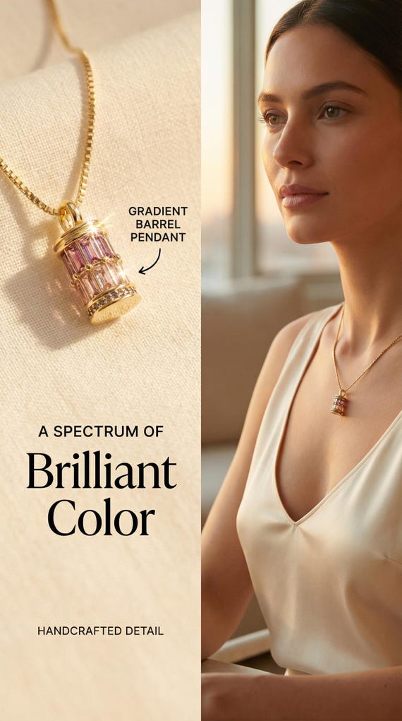 CZ Micro Pave Gradient Color 7x11mm Barrel Shape Pendant