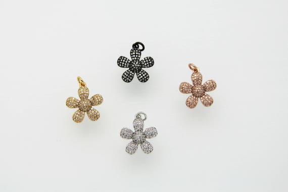 CZ Micro Pave 18mm Flower Pendant With Jump Ring