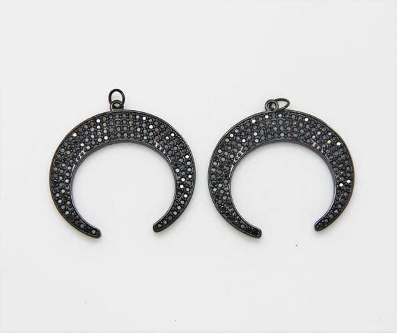 Black CZ Micro Pave 38mm  Flat Crescent Moon Charm