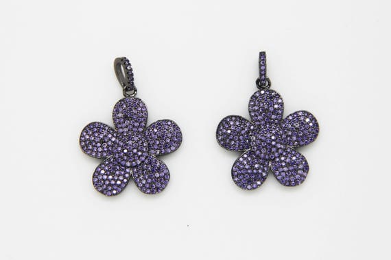 Amethyst CZ Micro Pave 25mm Flower Pendant With CZ Bail