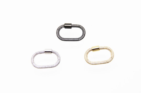 CZ Micro Pave 17x30mm Oval Screw Clasp Carabiner