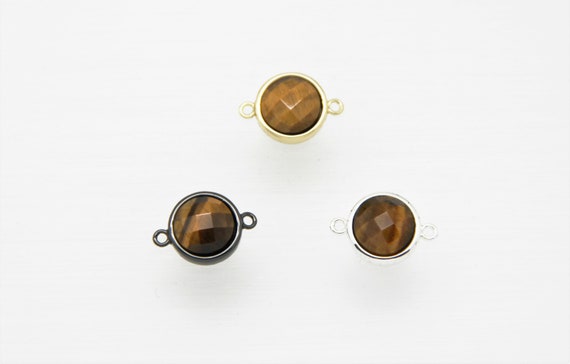 Tiger Eye 12mm Coin Shape Brass Bezel Setting Connector