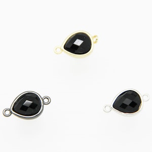 Black Onyx 10x12mm Teardrop Shape Brass Bezel Setting Connector