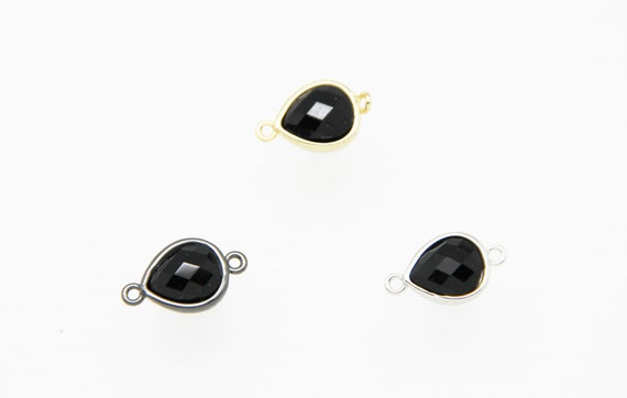 Black Onyx 10x12mm Teardrop Shape Brass Bezel Setting Connector