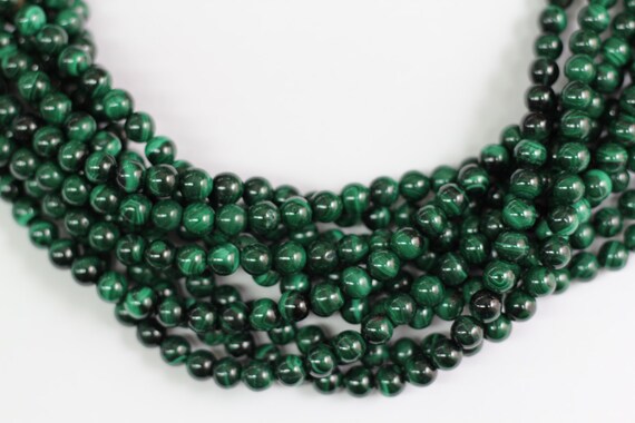 Genuine Malachite 8mm smooth round beads 16" length full strand