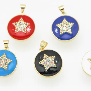 CZ Micro Pave Enamel 19mm Disc with Star Charm