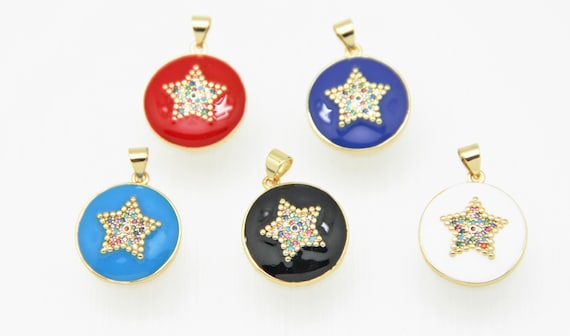 CZ Micro Pave Enamel 19mm Disc with Star Charm