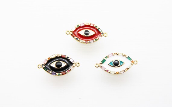 CZ Micro Pave Enamel 13x22mm Evil Eye Connector