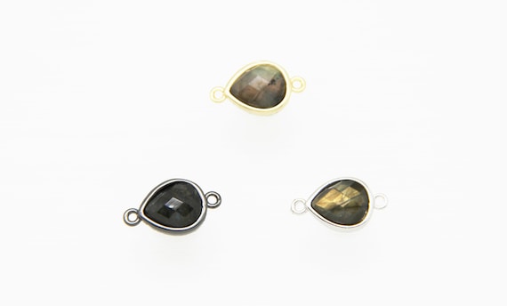 Labradorite 10x12mm Teardrop Shape Brass Bezel Setting Connector