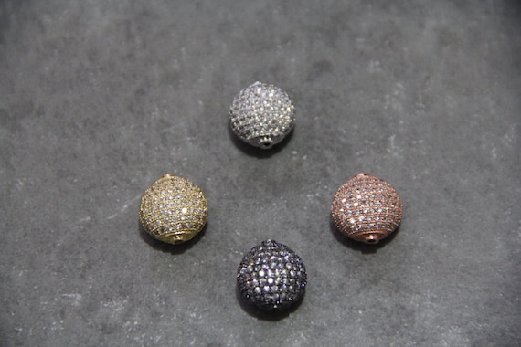 CZ Micro Pave 15mm  Puffy Disc  Beads