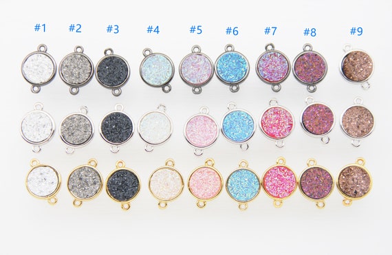 Druzy Agate Electroplating 12mm Coin Shape Brass Bezel Setting Connector