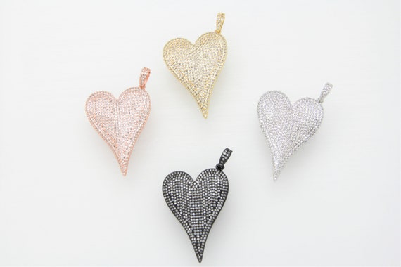 CZ Micro Pave 30x40mm Long Heart Pendant