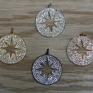 CZ Micro Pave 25mm  Disc with Hollow Star Pendant