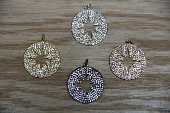 CZ Micro Pave 25mm  Disc with Hollow Star Pendant