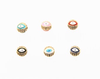 10 Pieces CZ Micro Pave Enamel 8mm Evil Eye Round Beads