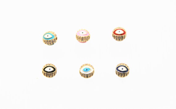 10 Pieces CZ Micro Pave Enamel 8mm Evil Eye Round Beads