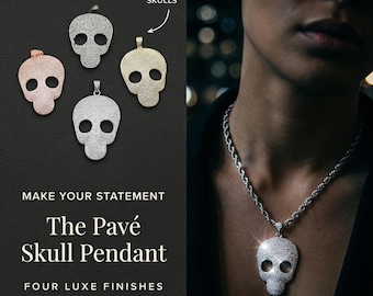 CZ Micro Pave 45x65mm Flat Skull Pendant With CZ Bail