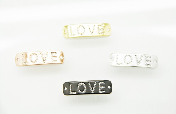 CZ Micro Pave 11x37mm Curved Rectangle Shape "LOVE" Connector with Hole