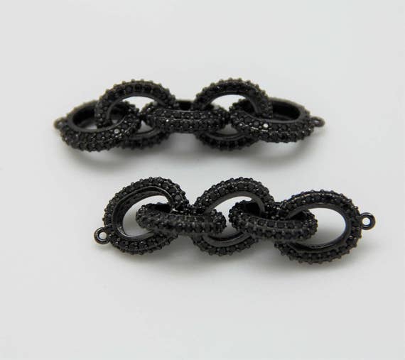 Black CZ Micro Pave 12x50mm Open Oval Link Connector