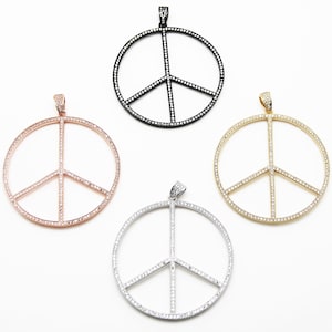 CZ Micro Pave 75mm Peace Sign Pendant With CZ Bail