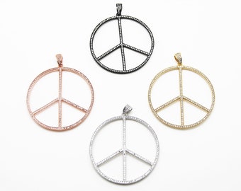 CZ Micro Pave 75mm Peace Sign Pendant With CZ Bail