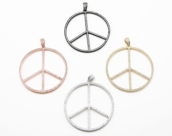 CZ Micro Pave 75mm Peace Sign Pendant With CZ Bail