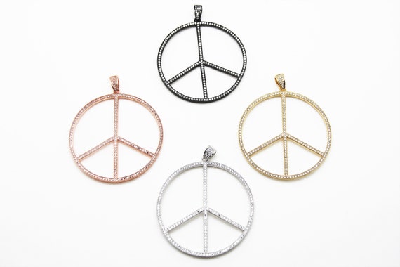 CZ Micro Pave 75mm Peace Sign Pendant With CZ Bail