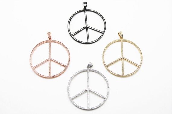 CZ Micro Pave 75mm Peace Sign Pendant With CZ Bail